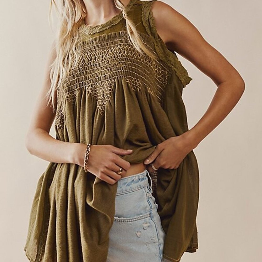 Free People Sea Breeze Sleeveless Tunic Top in Oregano Size Small -‎ $128